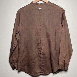 Gap Women 100% Linen Top Small Chocolate Brown Dark Academia Long Sleeve Coastal